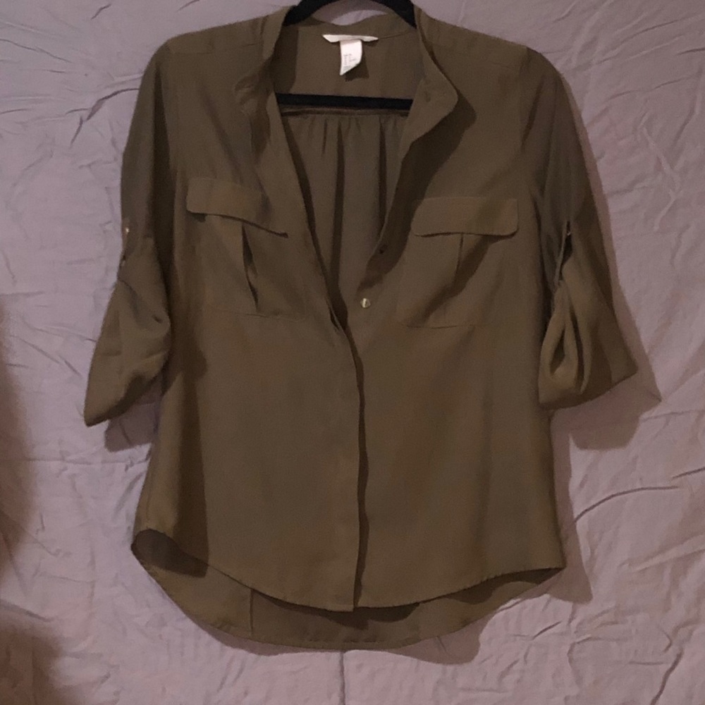 Olive button up blouse